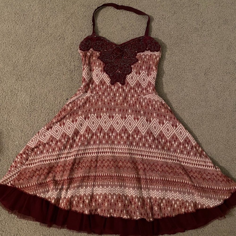 Free People Maroon Patterned Mini Dress